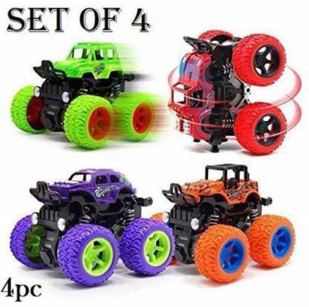 Miss & Chief by Flipkart Monster Car Truck Cars Push and Go Toy Trucks Friction Powered Cars for Kids Best Gift Car Toy with Heavy Rubber Tires Multicolor (Pack of 4)