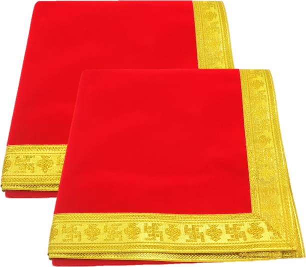 Bhakti Lehar ( Size: 1 Meter ) Big Large Size Plain Red Velvet Pooja Aasan Cloth / Chowki Aasan Kapda Mat for Puja Table / Velvet Altar Cloth for Home Puja Mandir and Temple Altar Cloth