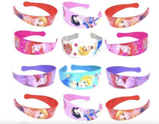Myra Collection (Set Of 12 Pcs) Premium Quality Flexible Lightweight Hair Stylish Plastic Princess Barbie/Barby Printed Convenient Daily Use Hair Band/Head Band Ware Fashion Accessories For Women's & Girl's Hair Band