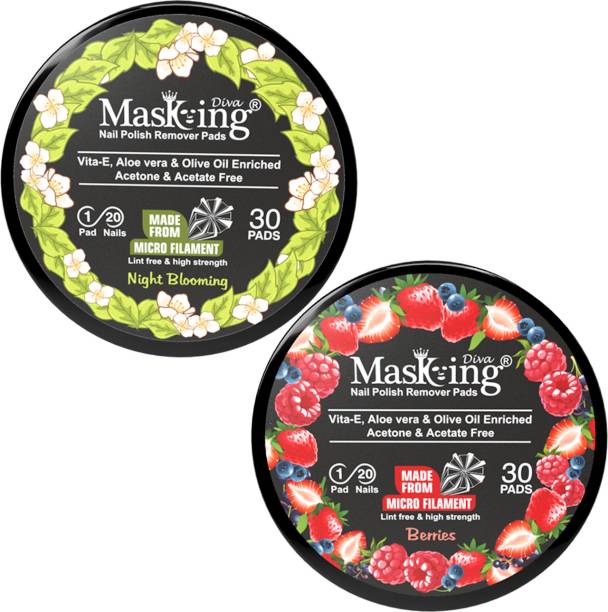 MasKing Nail Polish Remover Wipe Tissue Wet Round Pads (Night Blooming and Berries) Pack of 02