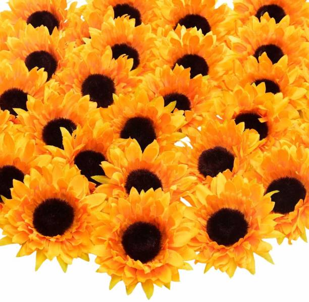 Laddu Gopal Laddu Gopal Artificial Flower Sunflower Pack of 12 Flower Head Yellow Sunflower Artificial Flower