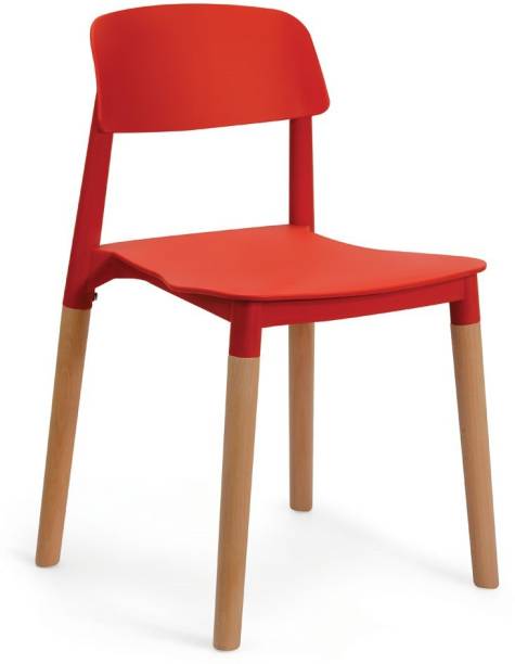 Deal Dhamaal Bella Dining Chair/Cafeteria Chair/Cafe Chair/Armless Side Chairs Molded ABS Plastic with Wood & American Mid-Century Styling (Red) Plastic Living Room Chair