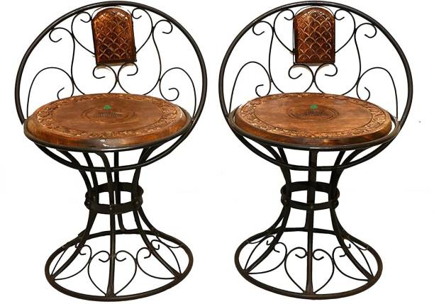 Smarts collection Wood & Wrought Iron Decorative Mooda Chairs set of 2 Solid Wood Side Table