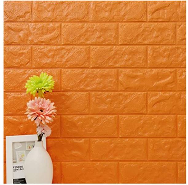 SkyWalls Orange 3D Brick Large Self Adhesive 3D Brick Wallpaper (Orange)