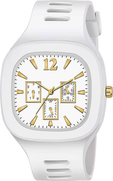 LAXMO NEW STYLISH DESIGNER BRANDED SQUARE DIAL FULL WHITE FAB SPORT ANALOG WATCH & SILICON STRAP Analog Watch – For Men
