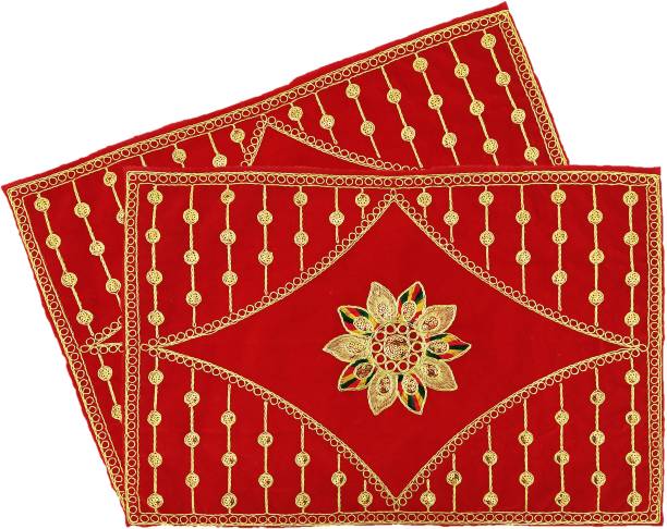 Bhakti Lehar ( Size: 12" X 18" Inch ) Embroidered Big Size Red Maroon Velvet Puja Aasan Chowki Cloth for God | Laal Pooja Asana Kapda for Mandir, Temple, Bajot and God Assan Altar Cloth