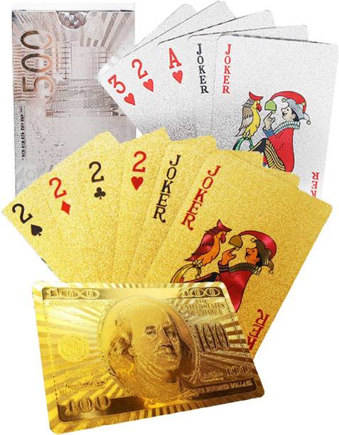 Aseenaa Waterproof PVC Playing Cards Combo | Plastic Playing Set for Game Deck | Gift Poker | Table Cards with Razor Edges and Corners for Classic Magic Tricks Games | Pack of 2 | Colour - (Gold And Silver)