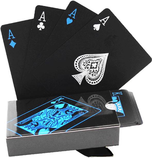 Aseenaa Waterproof PVC Playing Cards | Plastic Playing Set for Game Deck | Gift Poker | Table Cards with Razor Edges and Corners for Classic Magic Tricks Games | Colour - (Black)