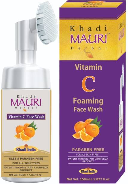 Khadi Mauri Herbal Vitamin C Foaming  with Brush - Fights Pigmentation & Acne, Boosts Skin Tone & Repairs Damage - SLES & PARABEN FREE - 150 ml Face Wash