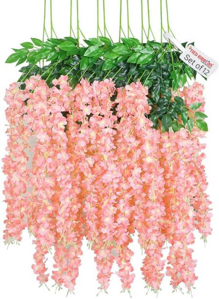 TIED RIBBONS Wisteria Artificial Hanging Flower for Home Decoration Orange Westeria Artificial Flower
