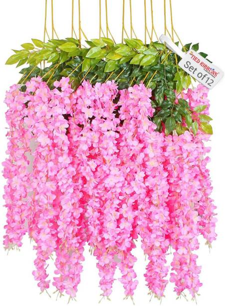 TIED RIBBONS Artificial Silk Wisteria Flower Hanging String for Main Door, Garden, Balcony, Wedding, Party Decoration Pink Westeria Artificial Flower