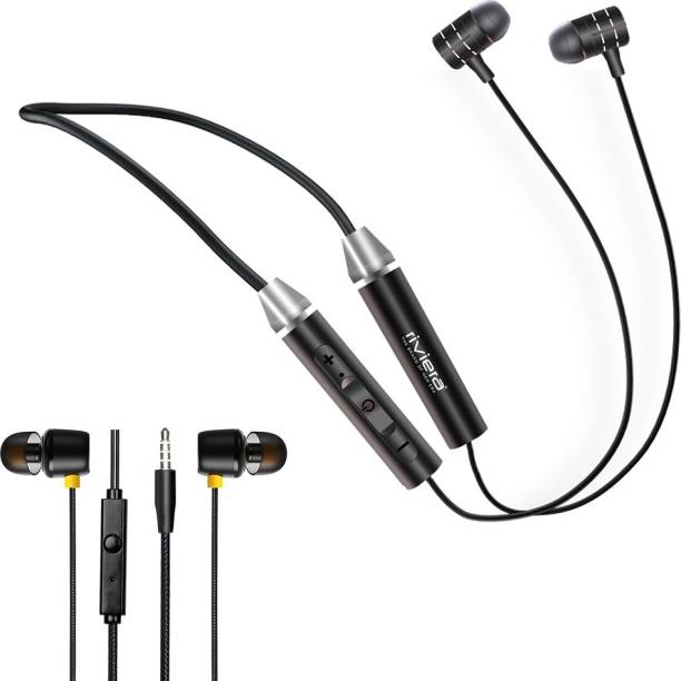 Riviera Combo Of {RNB-02 Music 22 Hrs. Neckband & K-03 Wired Earphone} Bluetooth, Wired Headset