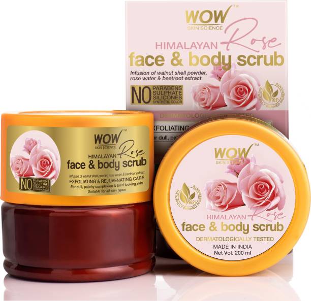 WOW SKIN SCIENCE Himalayan Rose Face & Body Scrub - with Rose Water & Beetroot Extract - No Parabens, Sulphates, Silicones & Synthetic Color - 200mL Scrub