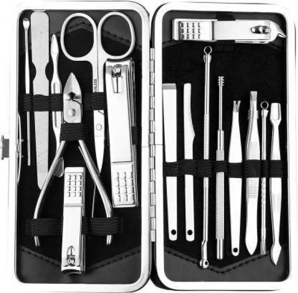 XBY Manicure Set 16 in 1 Stainless Steel Black Color (280 g, Set of 16)