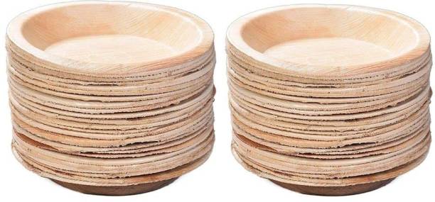SAI ENETRPRISE Eco-Friendly Disposable Combo of Deep Round Areca Leaf Plates for Birthday Wedding Reception Party 8 Inch (Pack of 50) Quarter Plate