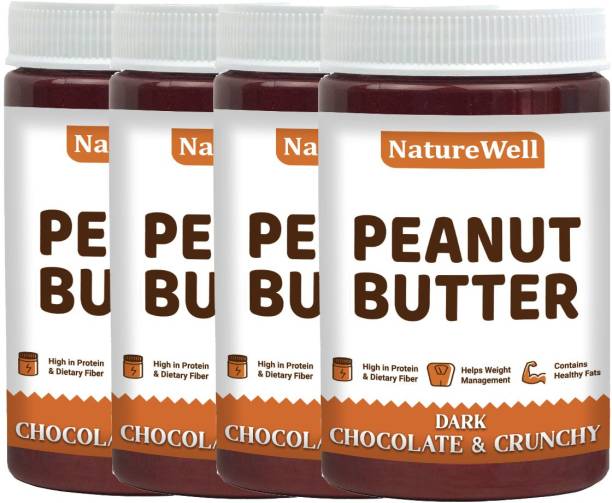 Naturewell Combo of 4 Dark Chocolate Peanut Butter (Crunchy) Made with Roasted Peanuts & Cocoa (500g Each) 2000 g