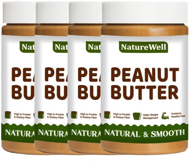 Naturewell Combo of 4 Natural Peanut Butter (Smooth) Creamy | Unsweetened (500 Gram Each) 2000 g