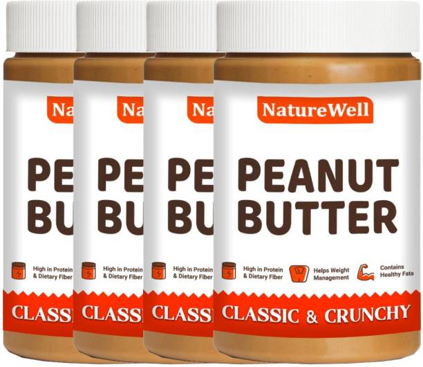 Naturewell Combo of 4 Classic Peanut Butter (Crunchy) American Recipe -Made with Roasted Peanuts (500g Each) 2000 g