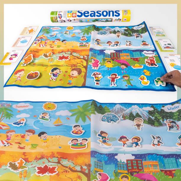 Clever Kids Educational Seasons Activity Mat ( 91 cms X 66 cms Jumbo Mat) with 12 Both Sides Printed Flash Cards & 25 Different eva Cutouts with Velcro.…