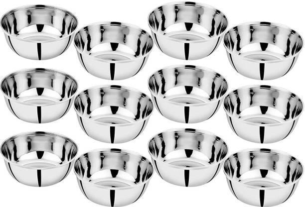 LEROYAL Food Grade Mirror finish Stainless steel Vegetable Bowl set of 12 | Plain | Medium Size 4 inch Stainless Steel Vegetable Bowl