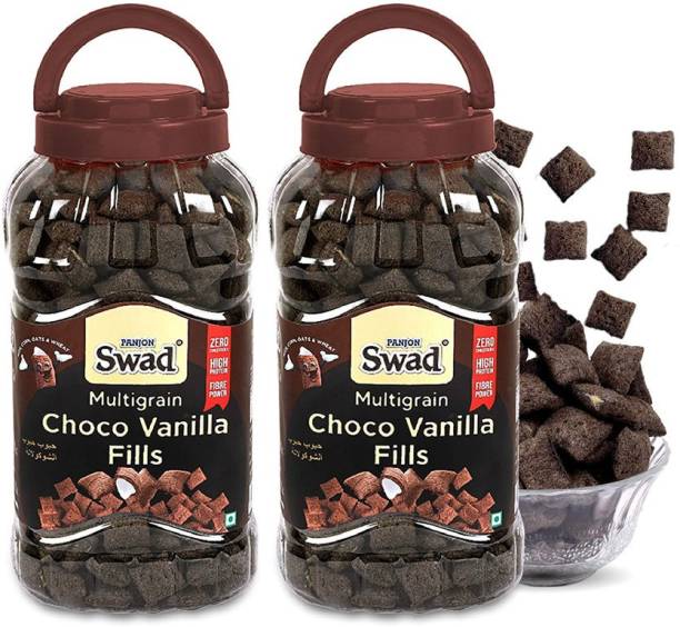 SWAD Choco Vanilla Fills Breakfast Cereal, Multigrain (Made with Oats, Corn, Wheat, Rice, Chocolate Fills) 2 Jars Plastic Bottle