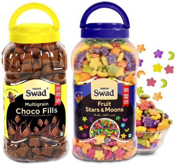 SWAD Fruit Stars N Moons & Choco Fill (Multigrain Breakfast Chocos Cereal) 2 Jars Plastic Bottle
