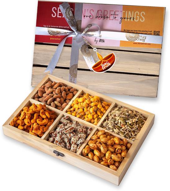 HyperFoods RawFruit Mix Dry Fruit Combo Pack | Roasted Dry Fruit Gift Pack Light Wood Dry Fruit Tray | Happy Diwali Festival Gift Hampers for Corporates Friends & Relatives