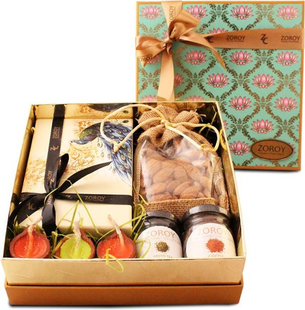 Zoroy Luxury Chocolate Diwali Ethnic Lotus Hamper box of assorted goodies Combo