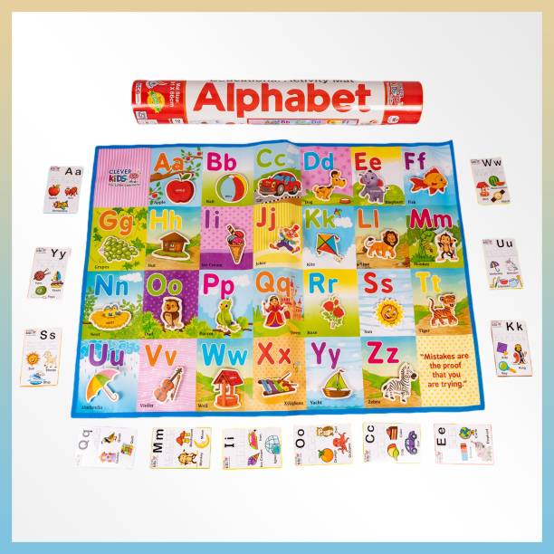 Clever Kids EDUCATIONAL ACTIVITY MAT ALPHABET WITH FLASH CARDS FOR KIDS.(91 CMS X 66 CMS JUMBO ACTIVITY MAT WITH 26 EVA CUTOUTS WITH VELCRO)