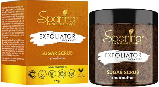 Spantra Shea Butter Sugar Scrub, 100% Natural, Free from Toxic Chemical , Paraben and Sulphate Free, 125gm, For Face and Body Scrub