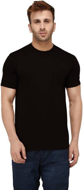 Men Solid Round Neck Black T-Shirt Price in India