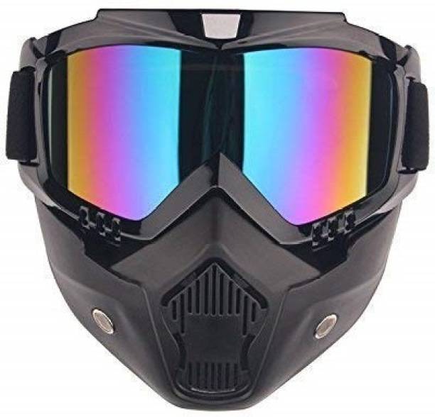 Bullkartzone Motorcycle Glasses for Dirt Protect Bike ATV Goggles Mask Detachable Harley Style Padding Helmet Sunglasses Road Riding(BLACK) Decorative Mask