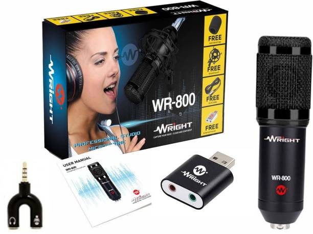 wright WR BM 800 Condenser Mic with USB Sound Card for Podcast and Studio mic Recording Singing Condenser microphone Condenser Microphone
