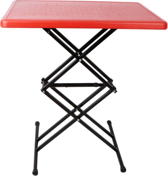Branco Scissor Height-Adjustable Multi Purpose Plastic Top Folding Table for Study, Dining, Outdoor & Laptop Table (Red, Folding Table, Rectangular) Plastic Outdoor Table