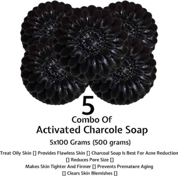 EZRIL 100% Natural Activated Charcoal Bath Soap (Pack of 5) for Deep Cleaning and Anti-Pollution Effect