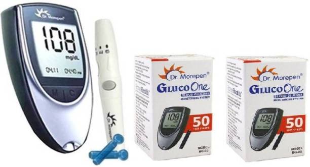 Dr. Morepen Blood Sugar Glucose checking machine(with 10 Free Swabs)(Glucometer+lancet+lancing device +50 Strips+50 Strips) Glucometer Glucometer