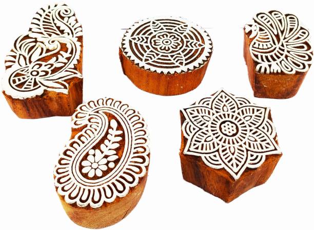 Nuzhat Roll over image to zoom in Wooden Printing Blocks & Wooden Stamps Hand Carved Printing Stamps for Printing textlies (2inch to 3.5inch) Set of 5 Printing Blocks