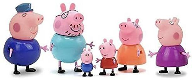 RISING BABY Peppa Pig Family, Set of 6 Toys,Peppa Pig, George, Daddy Pig, Mommy Pig,