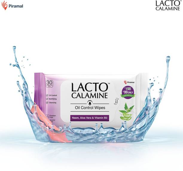 Lacto Calamine Oil Control Wipes with Neem,Vitamin B3 and Aloe Vera-No Parabens Alcohol Free Makeup Remover