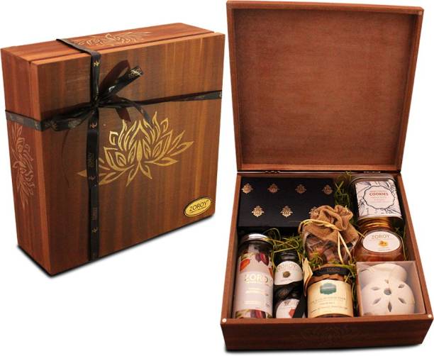 Zoroy Luxury Chocolate Diwali Wooden box Hamper of chocolates, dry fruits and goodies Combo