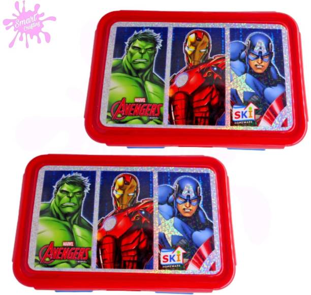 SmartCrafting Marvel Avengers Lunch Box- Blue Color 2 Containers for kids. 2 Containers Lunch Box