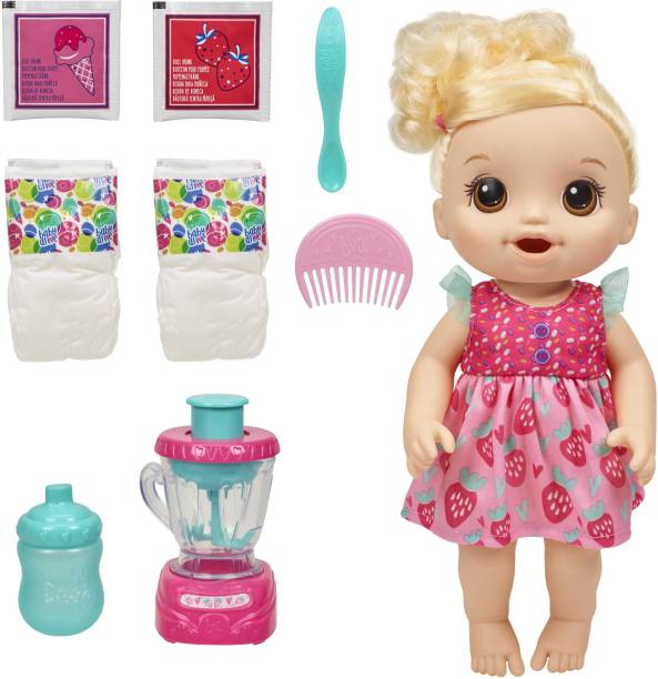 Baby Alive Magical Mixer Baby Doll Strawberry Shake with Blender Accessories, Drinks, Wets, Eats, Blonde Hair Toy
