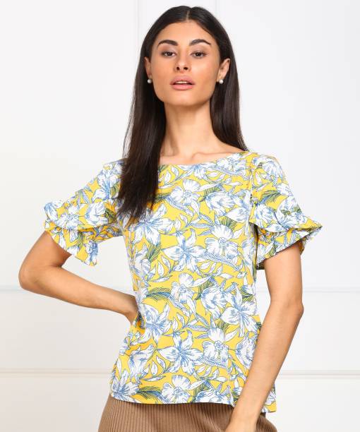 PROVOGUE Casual Floral Print Women Yellow Top