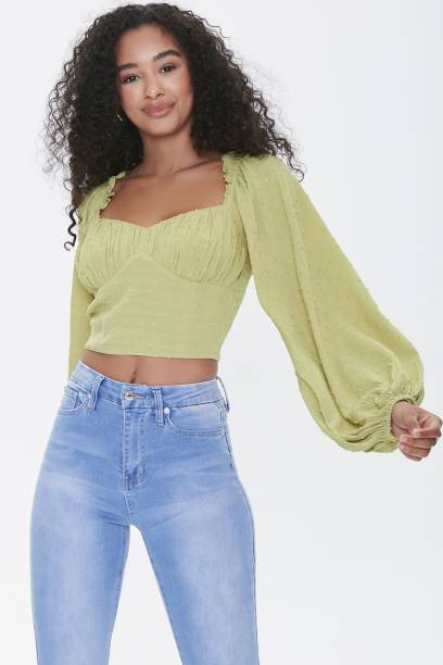 FOREVER 21 Casual Solid Women Green Top