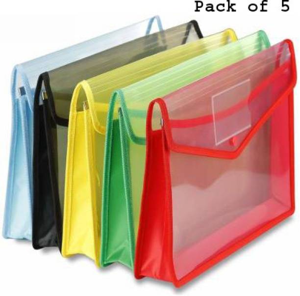 Msquare Supplies PVC Document Bag Transparent Envelope Storage Case - Pack of 5