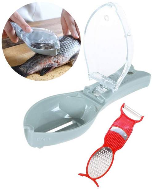 Flywell Fish Scale Remover Scrapper Scaler Cutter Cleaning Tools for Kitchen Home and Accessories Gadgets Items Fish Scaler Fish Scaler With 4 In 1 Peeler. | Pack Of -2 (Multicolor) Fish Scaler