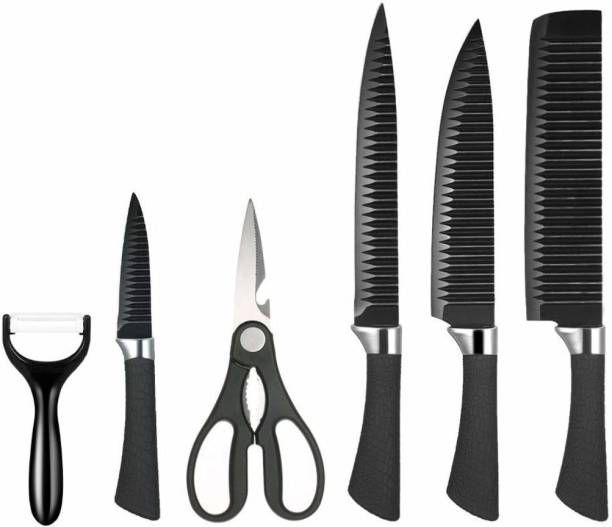 WAIT2SHOP Chef Knife Set for Kitchen, Sharp Stainless Steel Non-Stick 6 Pieces Kitchen Knife Sets, Gift Box Kitchen Cutlery Set with Scissors and Peeler Kitchen Tool Set
