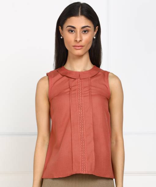 PROVOGUE Casual Sleeveless Solid Women Maroon Top