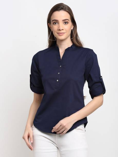 BRINNS Women Solid Formal Blue Shirt