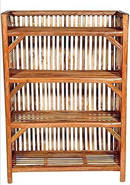 GalaxyMonk Bamboo cane rack for Shoes , Books , Kitchen and Storage(Brown, 4 Shelves, Pre-assembled) Solid Wood Shoe Rack